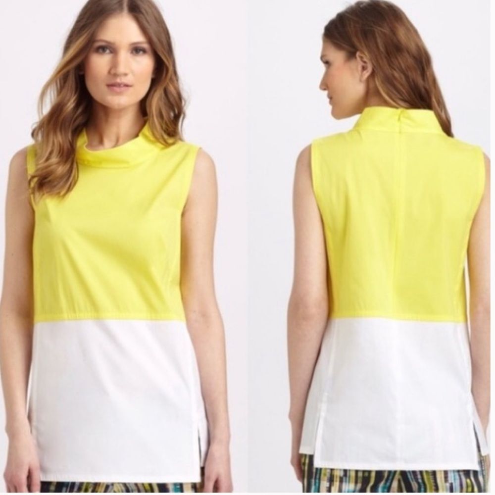 Lafayette 148 Color Block Yellow White Sleeveless Top Women’s Size 8